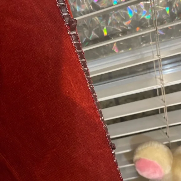 Corduroy red kids pants with ribbon like trim on the side with bell bottoms - Picture 3 of 5